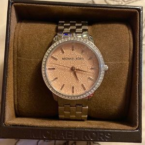 Michael Kors watch-new with tags, pink, silver band with rhinestones.